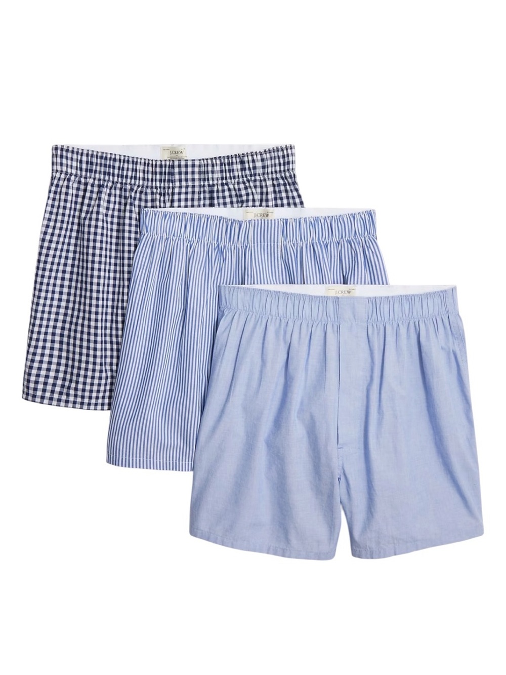 J. Crew Factory Men's Woven Boxers Three-pack Blue Solid Stripe Plaid NWT Medium